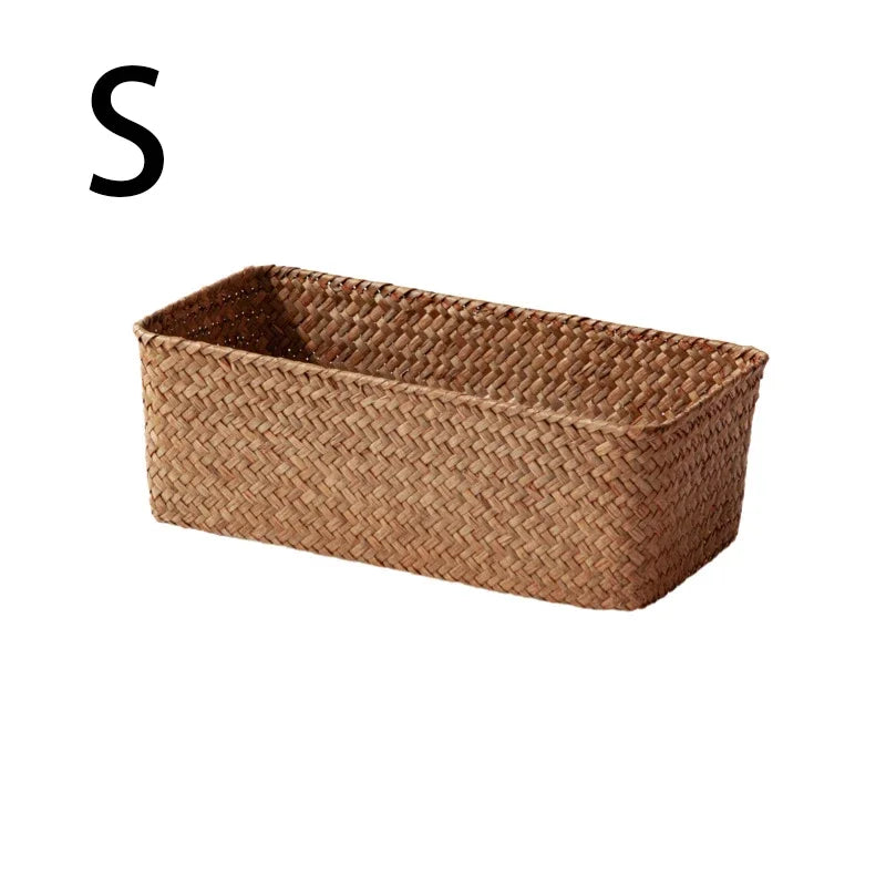 Bathroom Storage Basket Home Storage Basket Box Grass Woven Rectangular Storage Container Sundries Kitchen Drawer Organizer