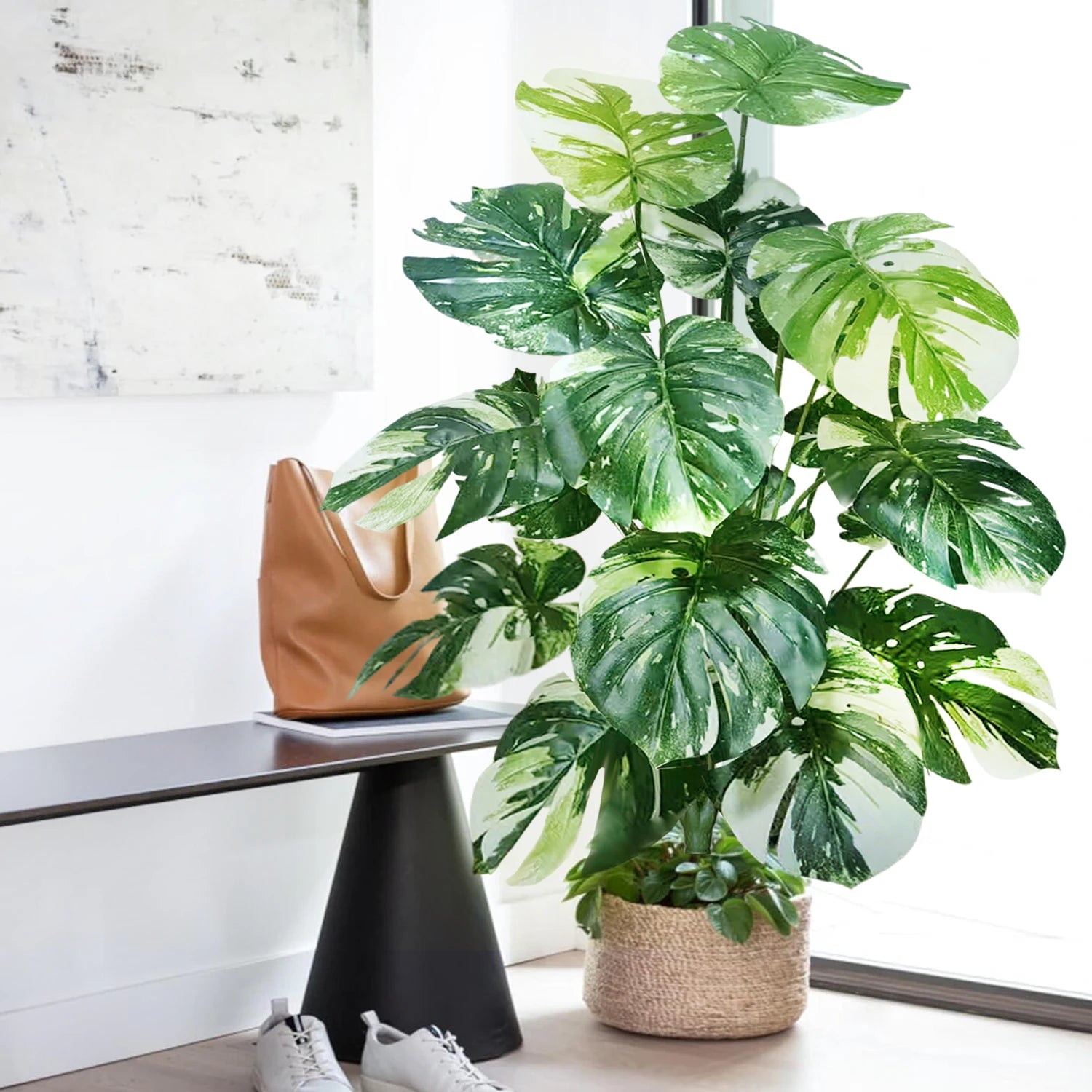 40-103cm /40.5in Artificial Monstera Plants Fake Palm Tree Plastic Turtle Leaves Green Tall Plants For Home Garden Room Decor