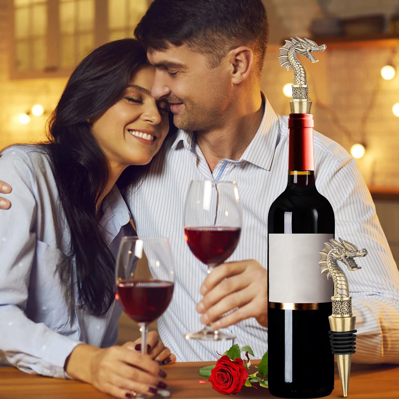 LKKCHER Useful 2-in-1 Dragon Head Wine Stopper and Opener Fashion Home Bar Ornaments Bottle Saver 2024 New Year Gifts for Men