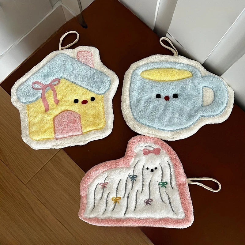 Cartoon Kitty Hand Towel Bathroom Soft Water-absorbing Towel Coral Fleece Handkerchief Hanging Kitchen Washing Hand Cloth Rag