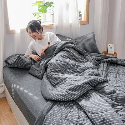 Soft Throw Striped Down Cotton Quilt Blanket Luxury For Cooling Summer Couch Cover Bed Machine Wash Bedspread