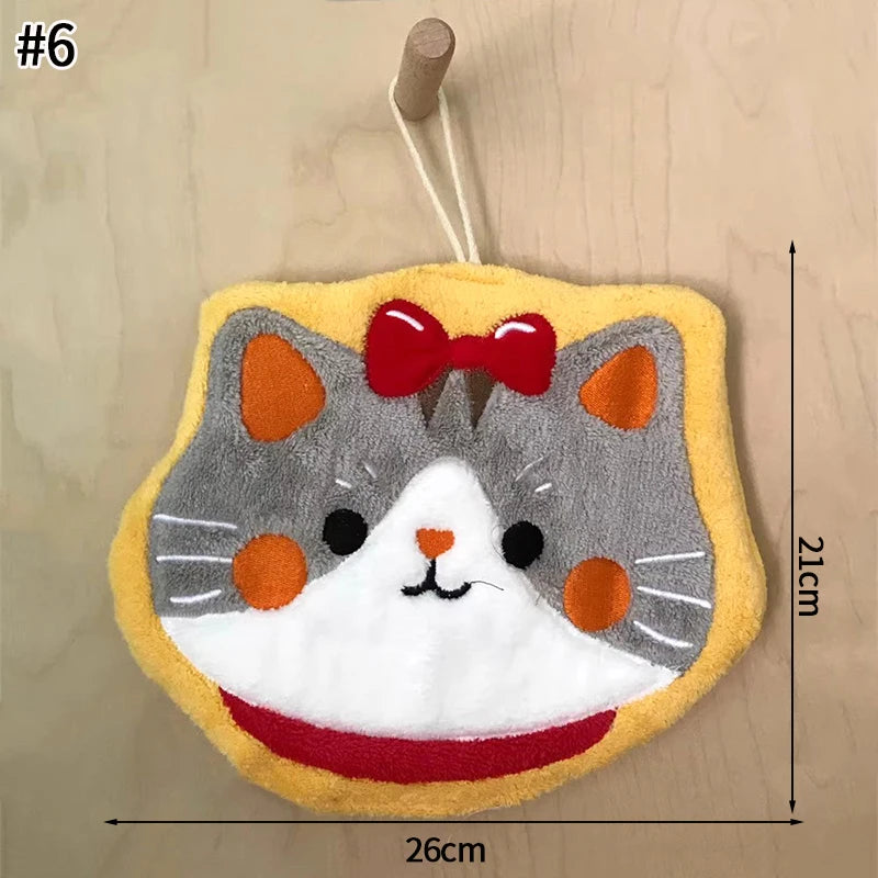 Cartoon Kitty Hand Towel Bathroom Soft Water-absorbing Towel Coral Fleece Handkerchief Hanging Kitchen Washing Hand Cloth Rag