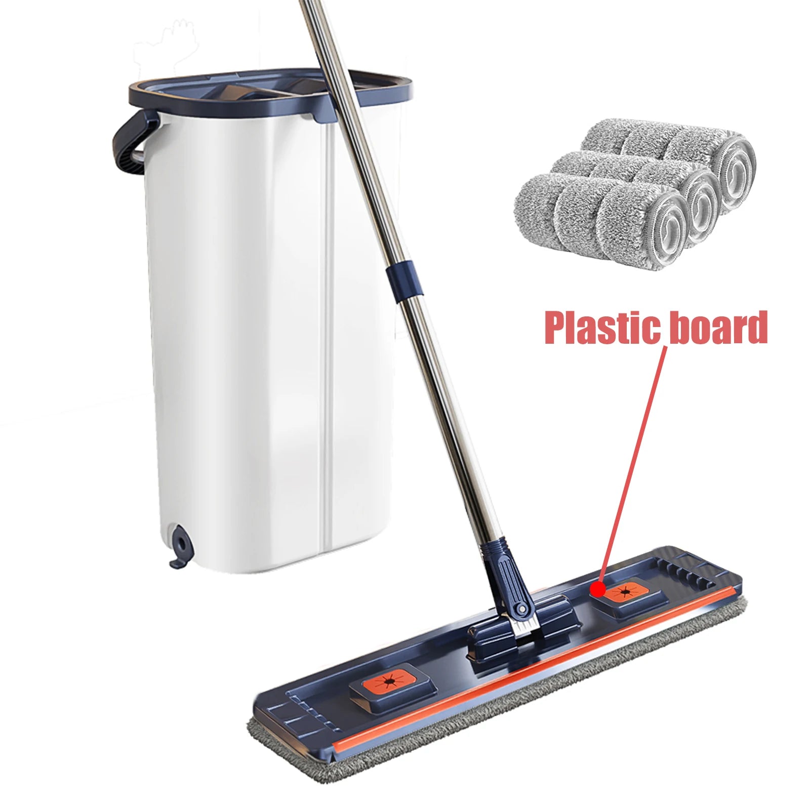 Floor Flat Squeeze Mop with Bucket Hand Free Lazy Cleaning Mop Microfiber 360 Rotating Self-Wringing Mop House Cleaning