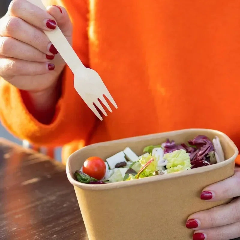 50/100pcs Wooden Fruit Cake Forks Western-style Meat Steak Pasta Disposable Tableware Wedding Birthday Party Cake Accessories