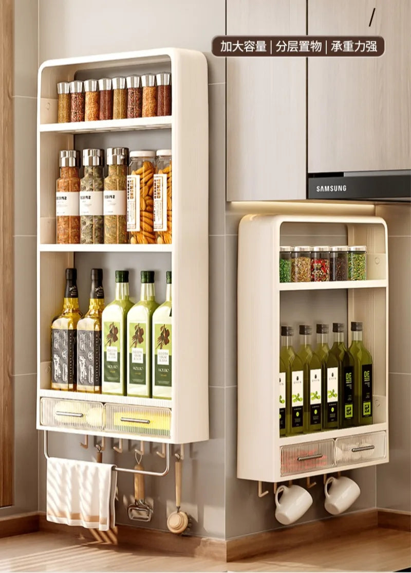 Kitchen Bathroom Wall Shelf Multi-layer Cupboard Seasoning Home Storage Rack Organizer Accessories Freestanding Space Saver
