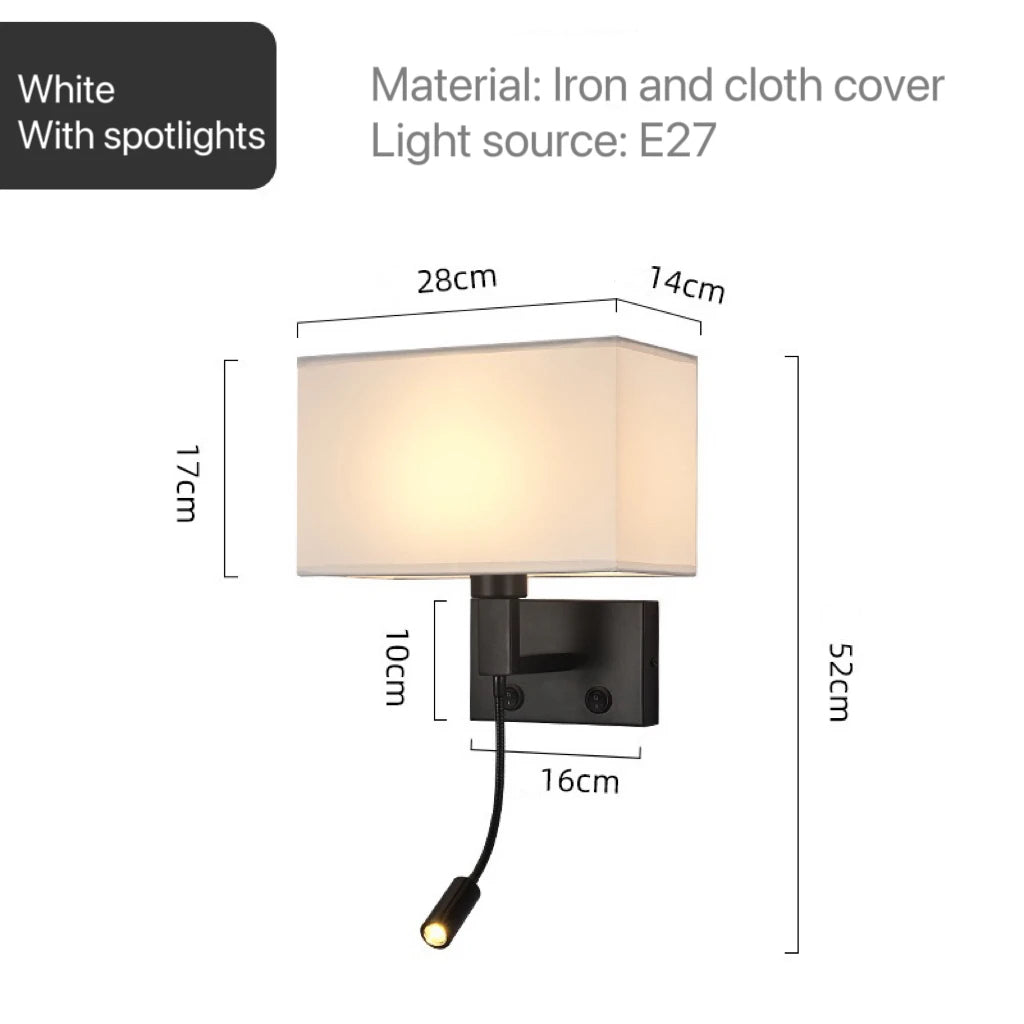 Modern Bedroom Bedside Hotel Wall Lamp Decoration Fabric Sconce Lights Reading Lighting Spotlight Simple Cotton Luminaire Indoor
