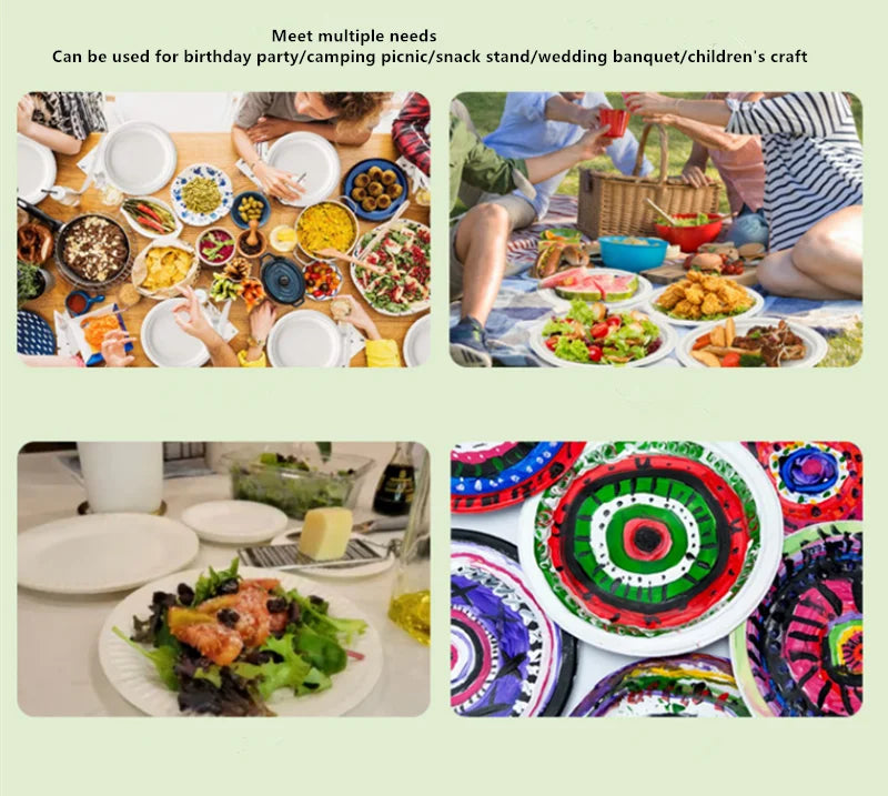 50pcs Paper Plate, Disposable Party Tableware, Bone Spitting Plate, Picnic Plate, Children's Drawing Diy White Cardboard, Decora