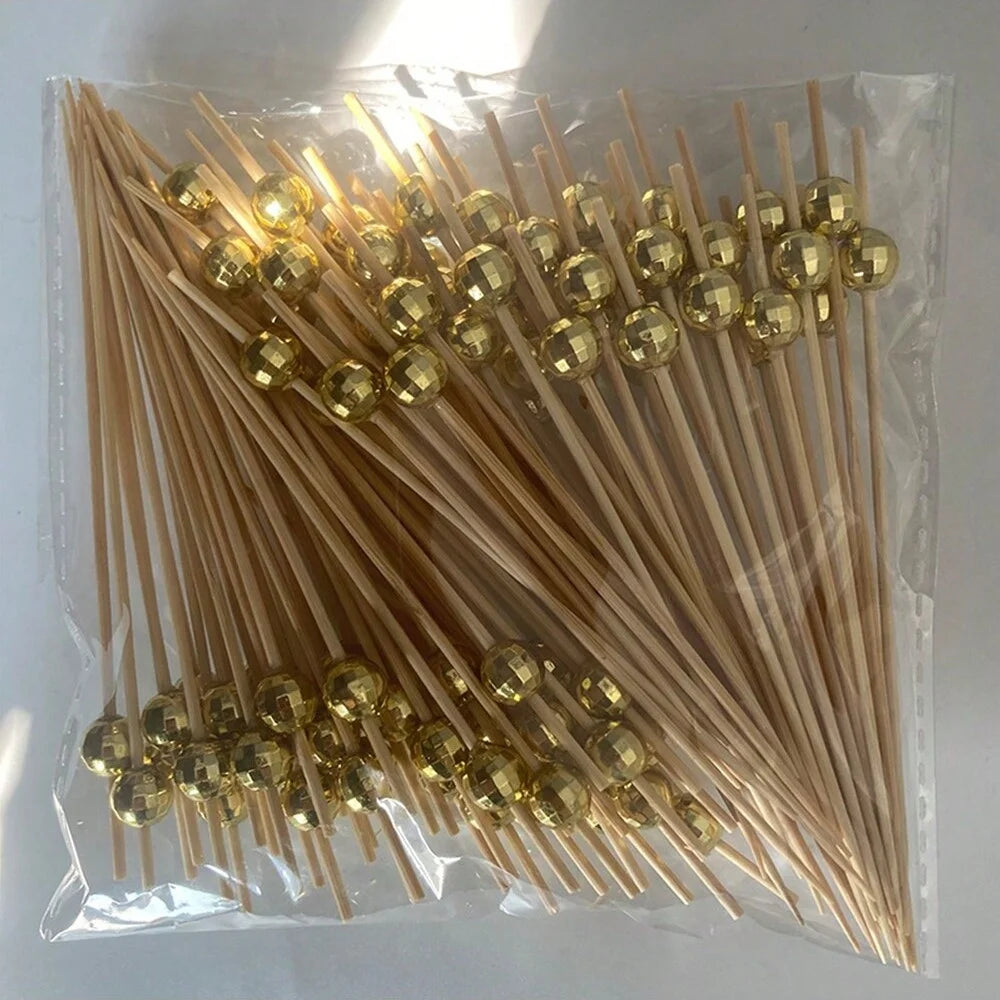 100pcs /50pcs Bamboo Fruit Fork Cocktail Prikker Skewers Disposable Fruit Fork Cocktail Prikkers Forks Food Picks Wedding Party