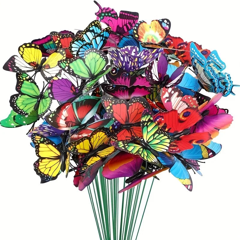 10/20/50pcs Butterfly Decoration Stakes 3D Artificial Butterfly Yard Planter Flower Pot Home Party Garden Patio Decoration