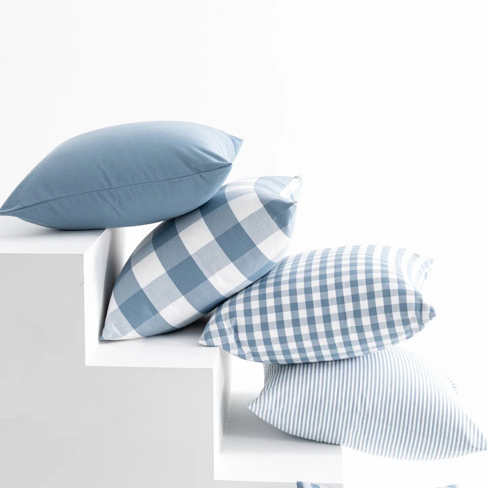 LEEJOOM Light Blue Baby Blue Pillow Covers Plaid Home Decorative Sofa Cushion Cover 30x50cm/45x45cm 1PC