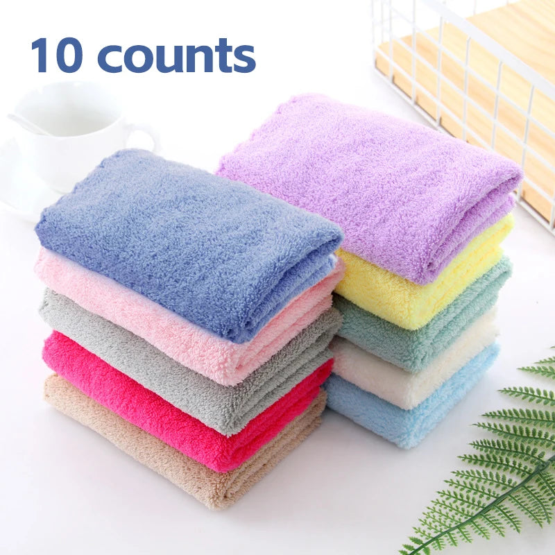 10 Pcs Polyester Washcloths Soft Absorbent Colorful Square Towels Cleaning Supplies Multi-Purpose Small Square Towel