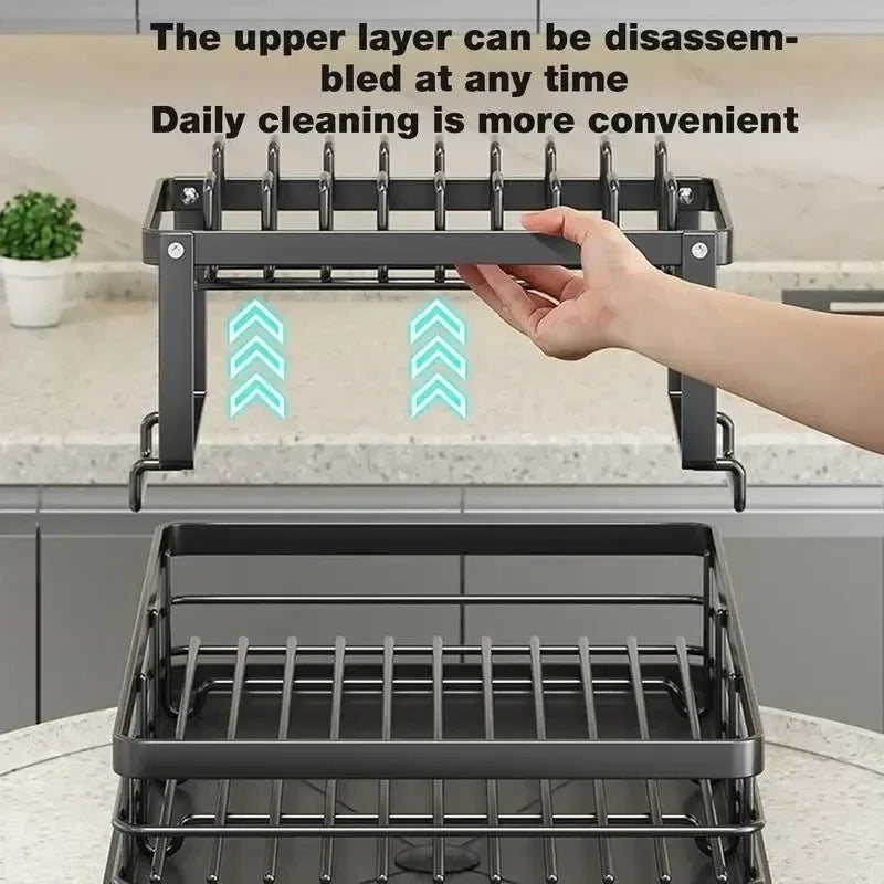 Adjustable Dish Drying Rack & Drainboard Organizer for Kitchen Plates