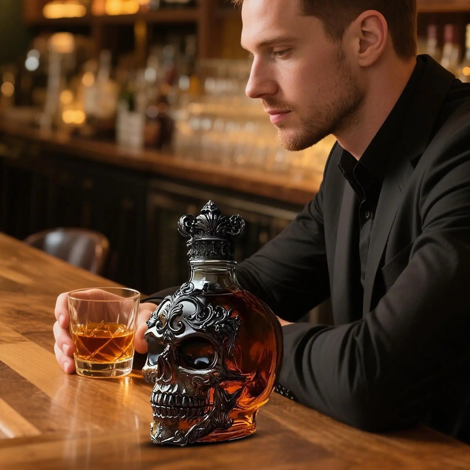Skull glass whiskey decanator	Creative Skull Glass Wine Bottle  Gothic Glass Bottle decants home brewing & wine making barware