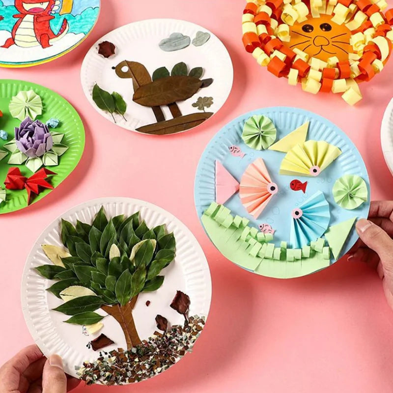 50pcs Paper Plate, Disposable Party Tableware, Bone Spitting Plate, Picnic Plate, Children's Drawing Diy White Cardboard, Decora