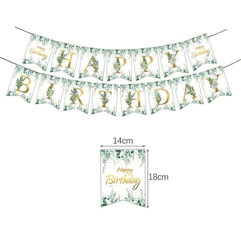 Green Eucalyptus Leaf Disposable Tableware Set Paper Plate Cup Napkin Kids Adult Birthday Supplies Hawaiian Summer Party Decor