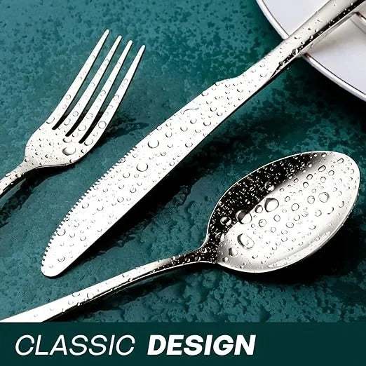 24pcs Elegant Stainless Steel Black Flatware Set, Classic Knife, Fork Spoon Gift Set Mirror Polish Gold Cutlery Dishwasher Saf