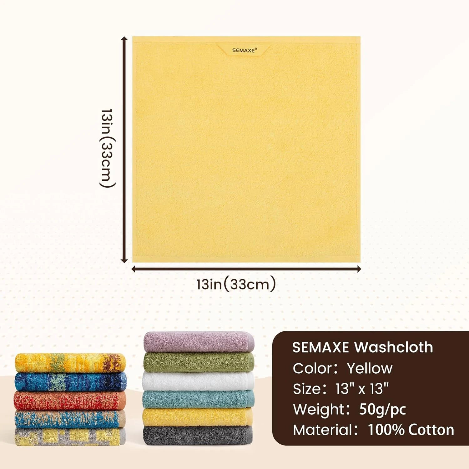 12 Pack Cotton Washcloths Solid Bulk Set SEMAXE 100% Cotton Ultra Soft Face Towels Absorbency for Bathroom Spa Cleaning Supplies