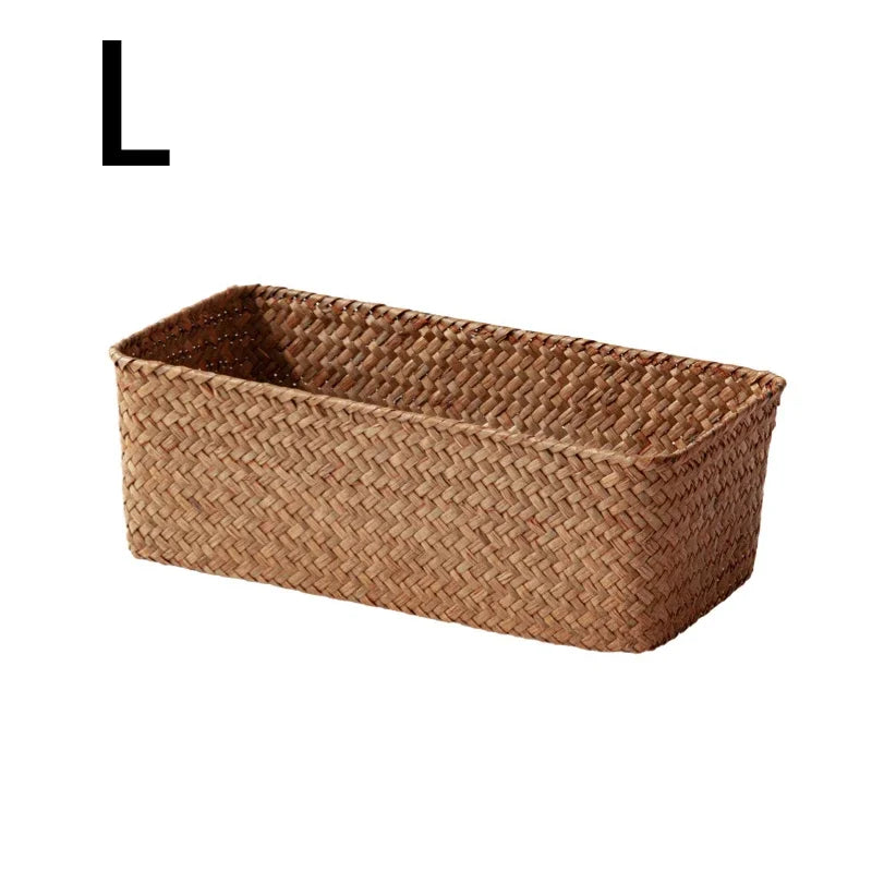 Bathroom Storage Basket Home Storage Basket Box Grass Woven Rectangular Storage Container Sundries Kitchen Drawer Organizer