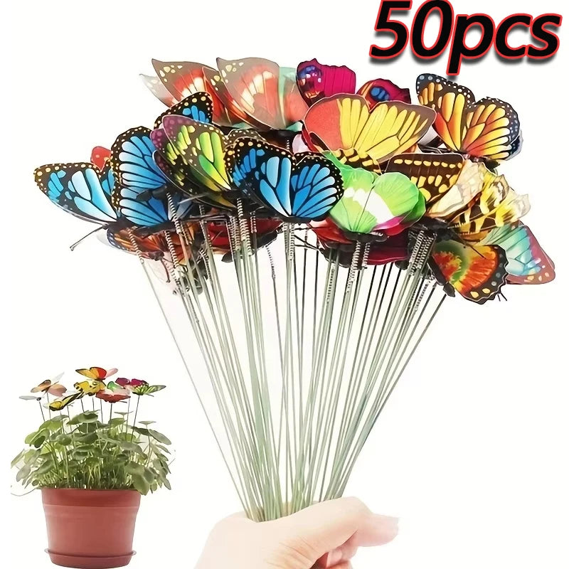 10/20/50pcs Butterfly Decoration Stakes 3D Artificial Butterfly Yard Planter Flower Pot Home Party Garden Patio Decoration