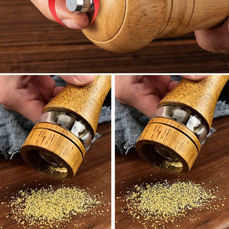 6-inch Manual Pepper Grinder Rubber Wood Acrylic Salt Shakers Adjustable Ceramic Rotor-Refillable Oak Spice Salt Grinding Bottle