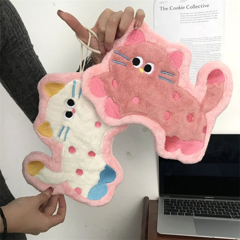 Cartoon Kitty Hand Towel Bathroom Soft Water-absorbing Towel Coral Fleece Handkerchief Hanging Kitchen Washing Hand Cloth Rag