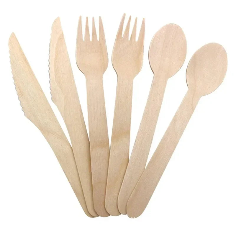 50/100pcs Wooden Fruit Cake Forks Western-style Meat Steak Pasta Disposable Tableware Wedding Birthday Party Cake Accessories