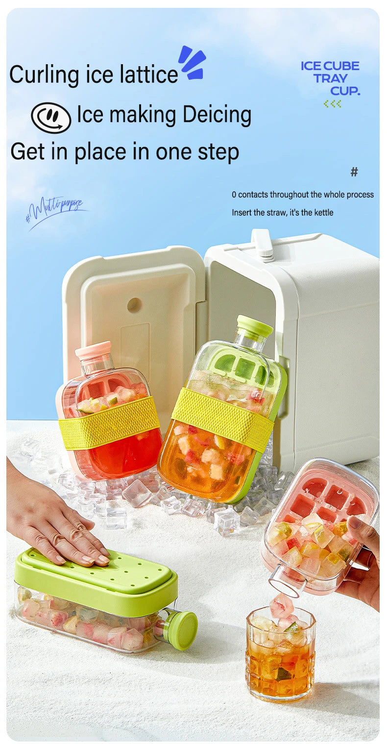 Portable Ice making Mold Ice Cube Tray With Lid and Straw Drinking Cup Silicone Freezer Ice Zero-contact Pressure Ice Cube Mold