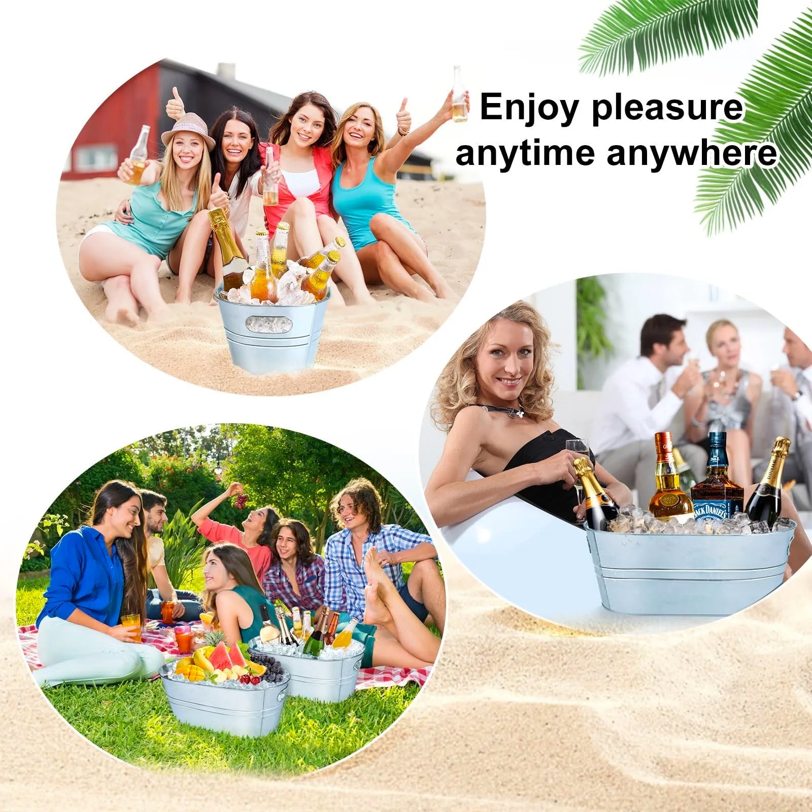 Galvanized Metal Ice Buckets Wine Beverage Tub With Handle Large Ice Buckets For Beer Champagne Cocktails Cooling Supplies