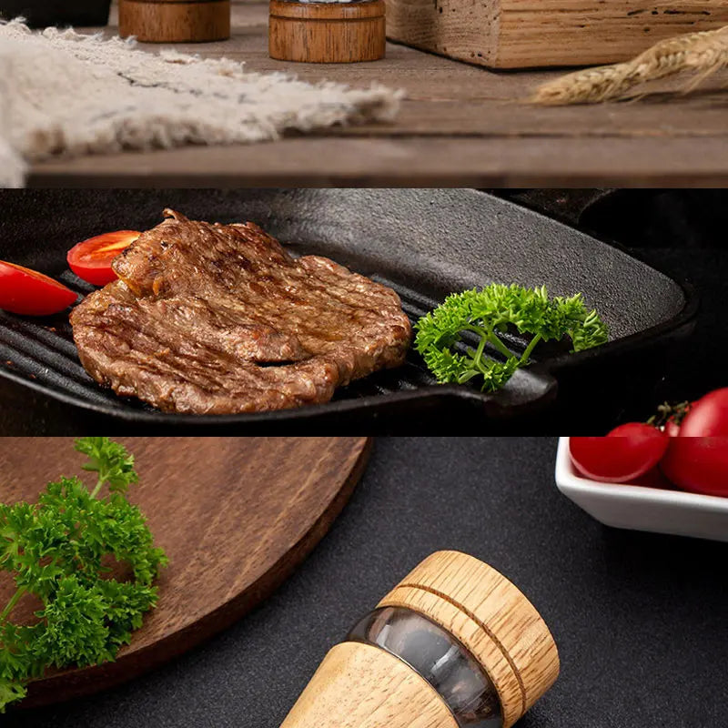 6-inch Manual Pepper Grinder Rubber Wood Acrylic Salt Shakers Adjustable Ceramic Rotor-Refillable Oak Spice Salt Grinding Bottle