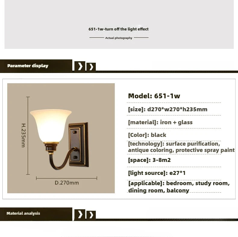 American Country Simple Living Room Corridor Aisle Bedroom Bedside Single Wall Lamp