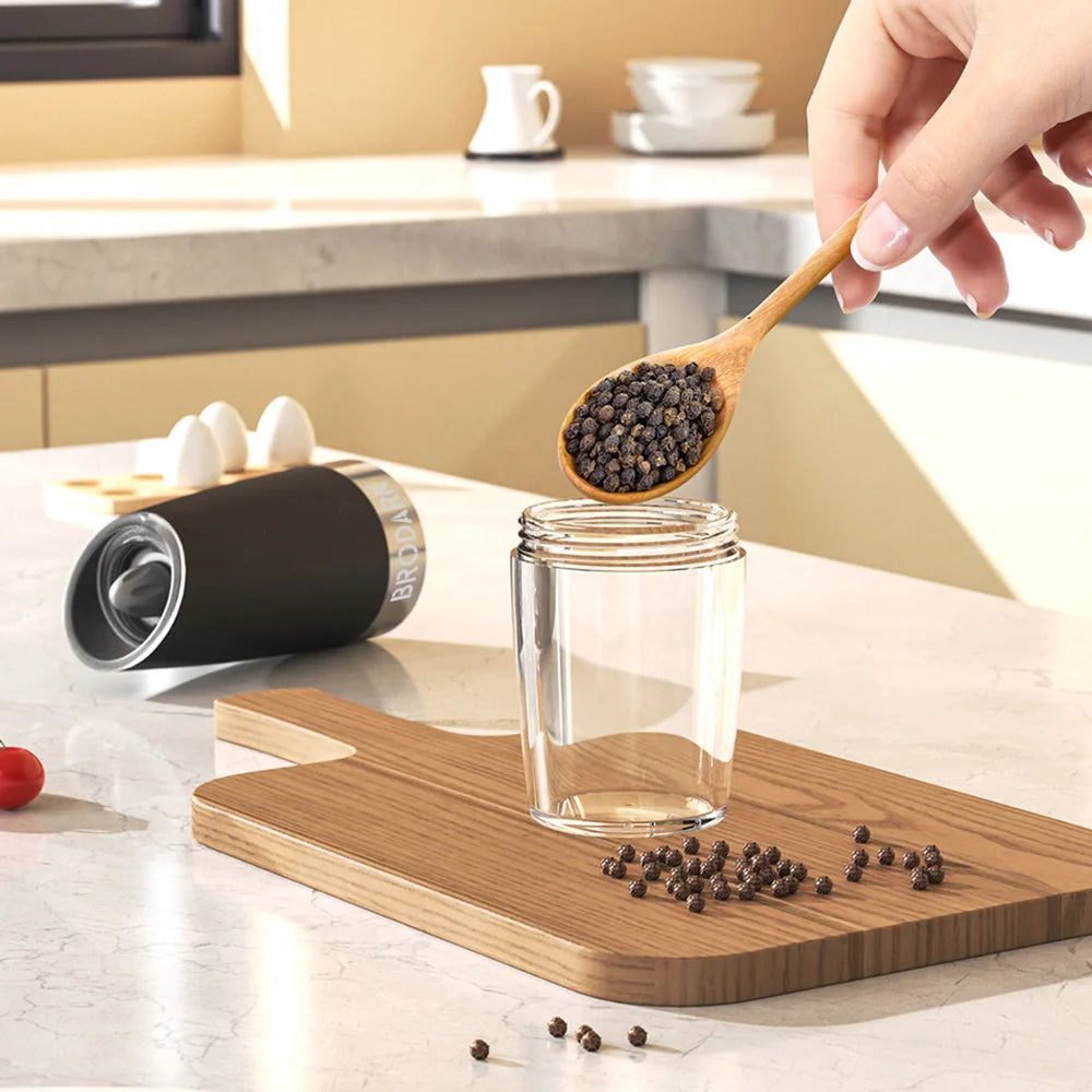 1/2pcs Gravity Electric Salt And Pepper Grinder Set, Battery Powered LED Light One HandAutomatic Operation