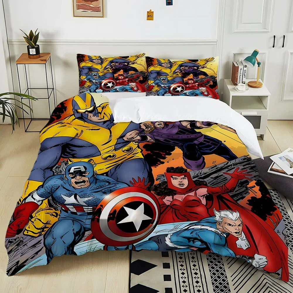 Marvel Bedding Set Superhero Cartoon Duvet Cover Pillow Case, Hulk Iron Man Duvet Set Comfortable Bed Set King Size Bed