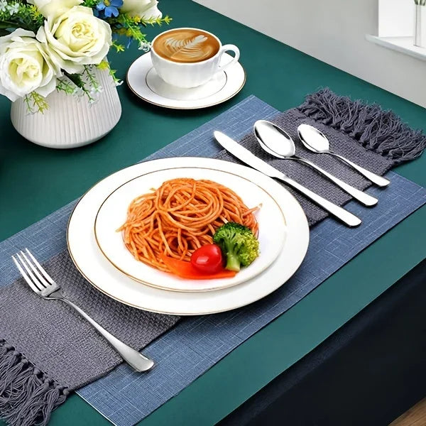 24pcs Elegant Stainless Steel Black Flatware Set, Classic Knife, Fork Spoon Gift Set Mirror Polish Gold Cutlery Dishwasher Saf