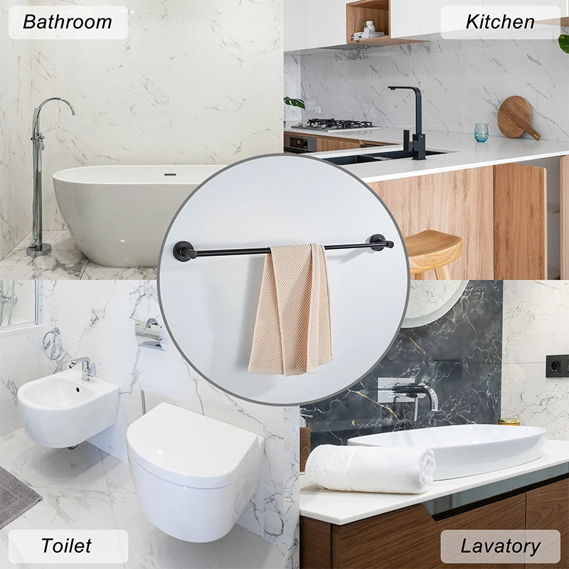 Bathroom Retractable Towel Single Bar Black, Chrome Single Towel Rack Extended Drying Towel Hanging Bar Bathroom EL81024