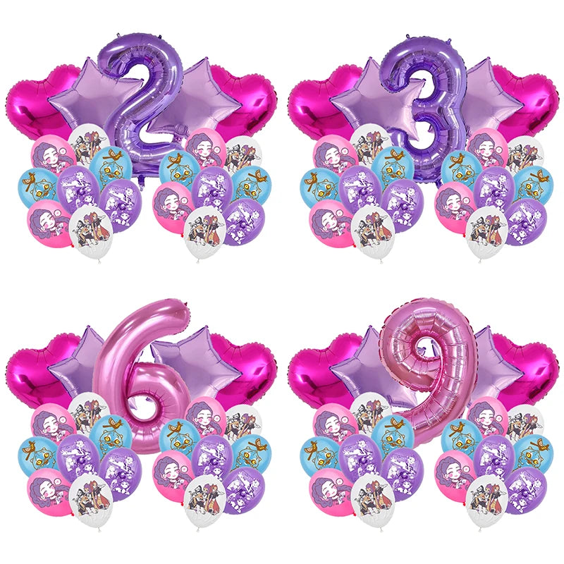 Kpop Demon Hunters Birthday Balloons Decoration Set Music Girl Number Aluminum Film Ballons Kids Party Supplies Gift Favor Decor