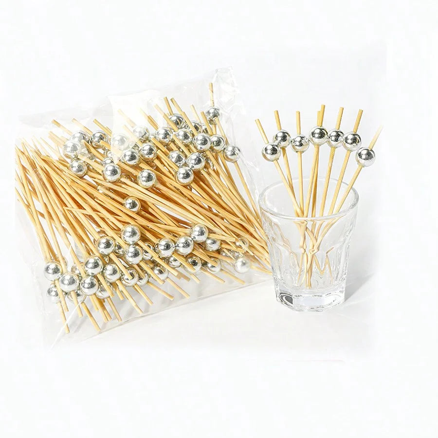 100pcs /50pcs Bamboo Fruit Fork Cocktail Prikker Skewers Disposable Fruit Fork Cocktail Prikkers Forks Food Picks Wedding Party