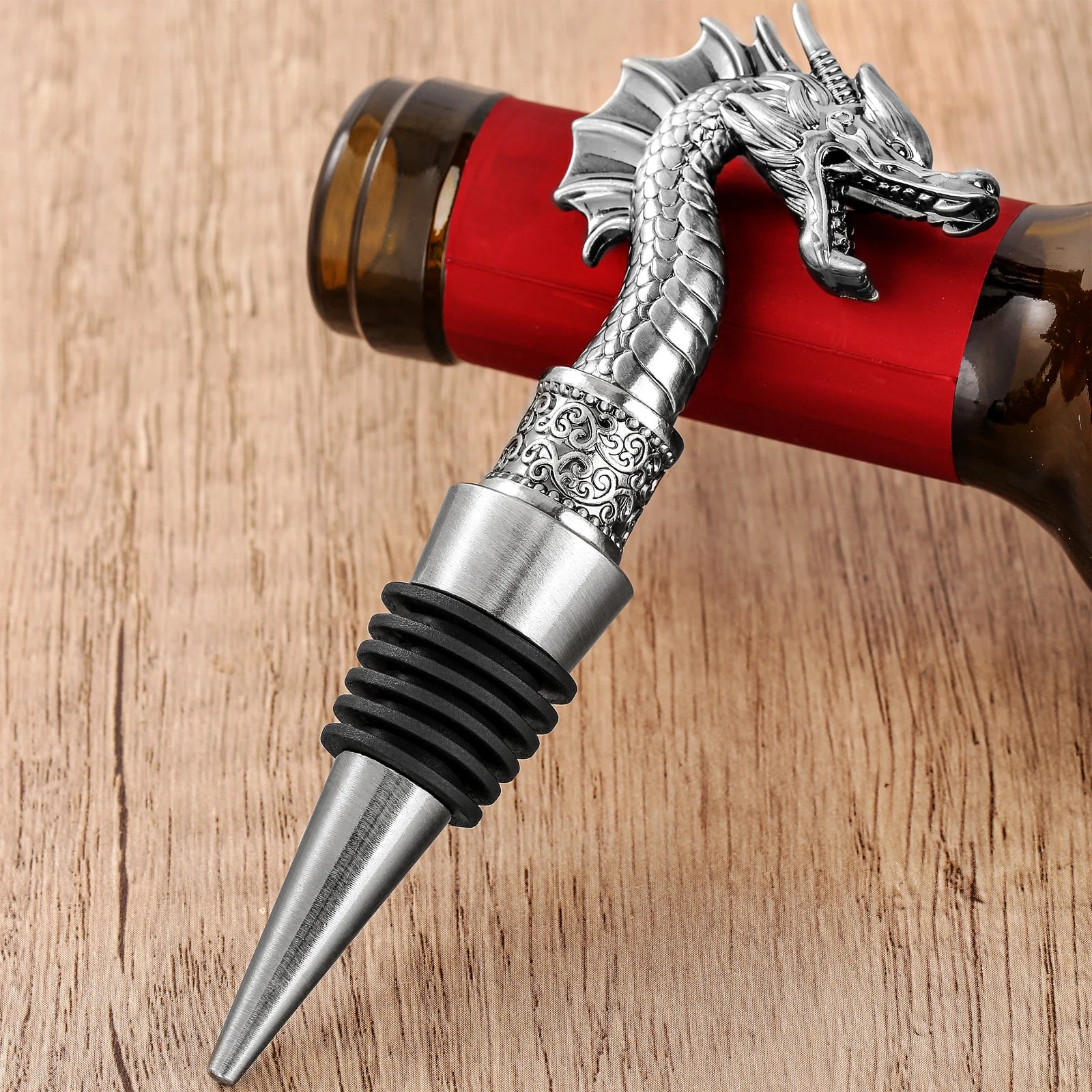 LKKCHER Useful 2-in-1 Dragon Head Wine Stopper and Opener Fashion Home Bar Ornaments Bottle Saver 2024 New Year Gifts for Men