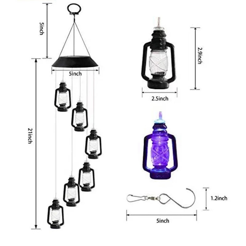 Solar Wind Chime Kerosene Lamp Retro Solar Courtyard Lamp Home Porch Garden Decoration Hanging Lantern Outdoor Decoration