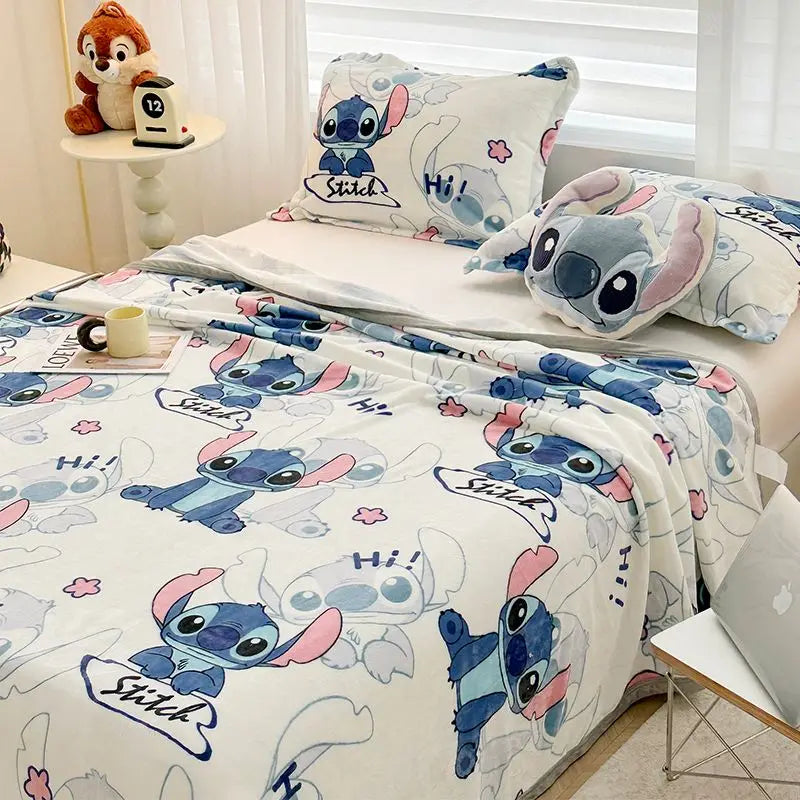 Stitch Cartoon Blanket Kawaii Lightweight Style Home Textile Flannel Soft Throw Blanket Bedding Sofa Cover for Kids Gift