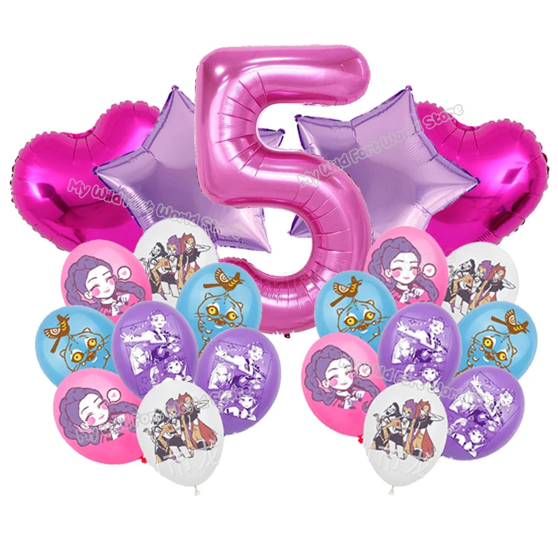 Kpop Demon Hunters Birthday Balloons Decoration Set Music Girl Number Aluminum Film Ballons Kids Party Supplies Gift Favor Decor