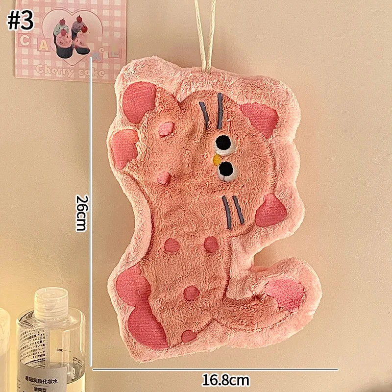 Cartoon Kitty Hand Towel Bathroom Soft Water-absorbing Towel Coral Fleece Handkerchief Hanging Kitchen Washing Hand Cloth Rag