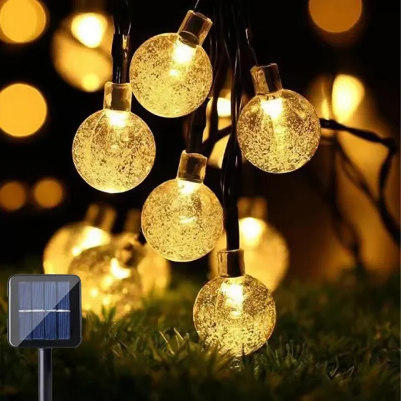 1PCS Solar Crystal Globe LED String Lights 20/60 LED 8 Lighting Modes  Fairy Light Christmas Garland for Garden Party Decor