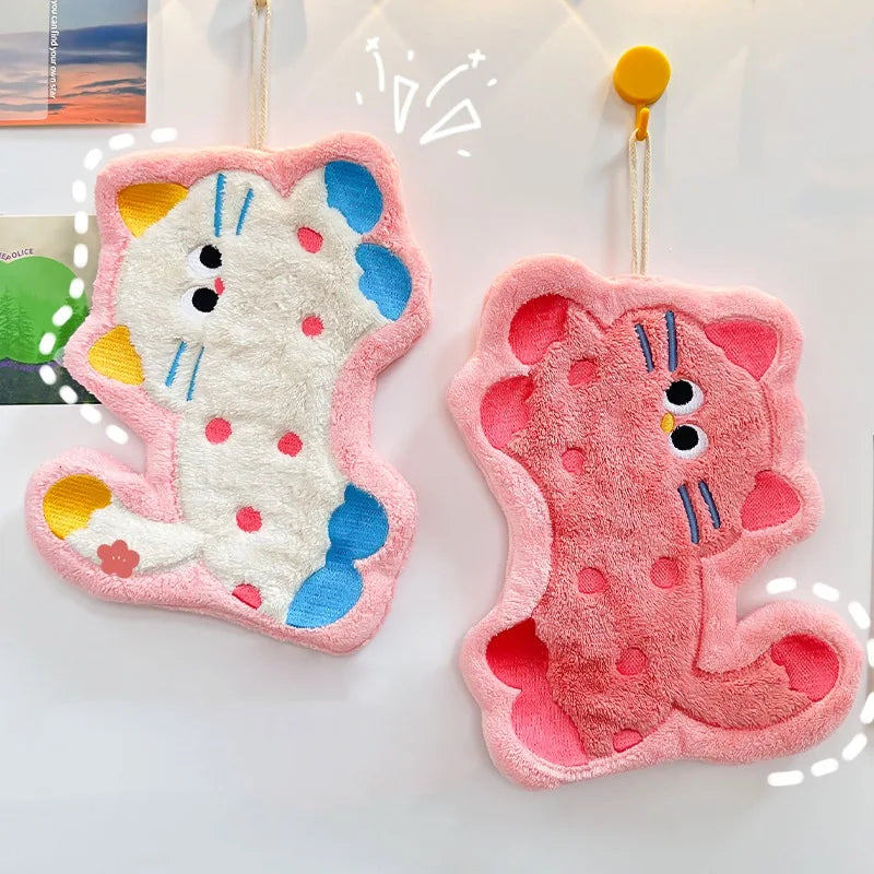 Cartoon Kitty Hand Towel Bathroom Soft Water-absorbing Towel Coral Fleece Handkerchief Hanging Kitchen Washing Hand Cloth Rag