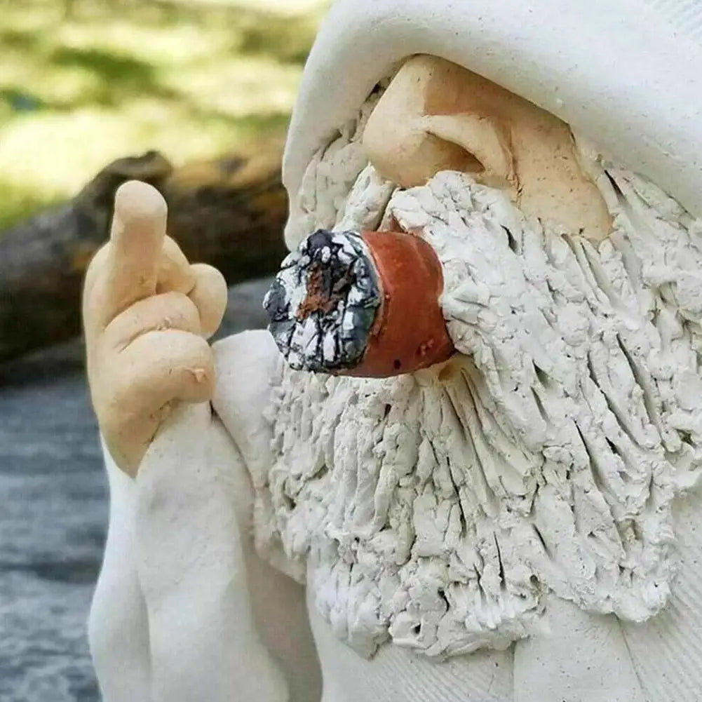 Smoking White White Beard Old Man Smoking Scissors Hand Resin Decoration Ornaments With Middle Finger Garden Gnomes Statues
