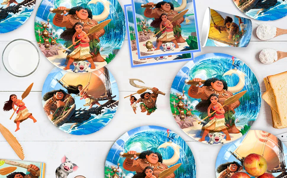 Moana Birthday Party Supplies,85pcs Decorations and Tableware Set-Moana Plates and Napkins Cups Table Cloth Banner Backdrop etc