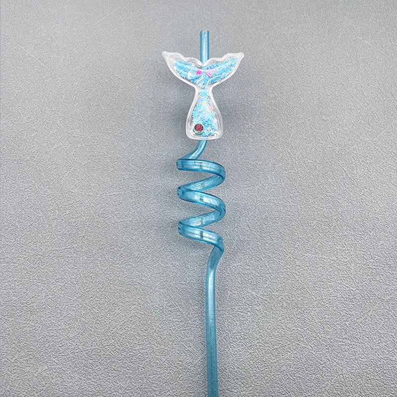 6Pcs Mermaid Tail Flowing Sand Spiral Straw Hawaiian Beach Cocktail Decoration Supplies Summer Party Reusable Straws Decoration