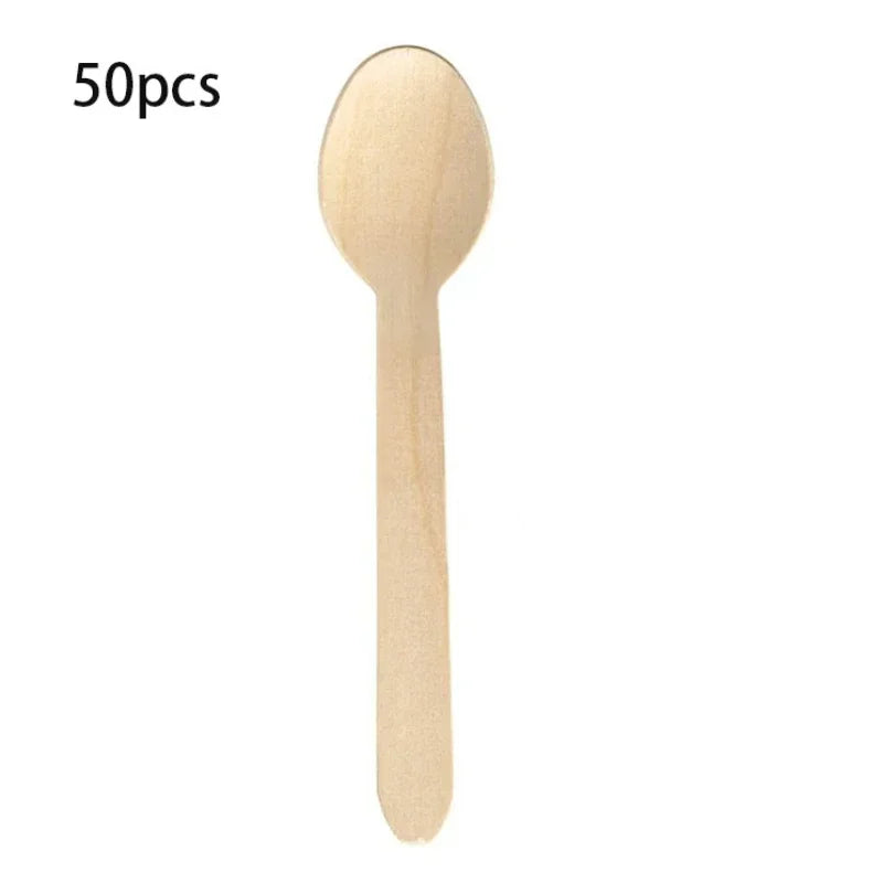 50/100pcs Wooden Fruit Cake Forks Western-style Meat Steak Pasta Disposable Tableware Wedding Birthday Party Cake Accessories