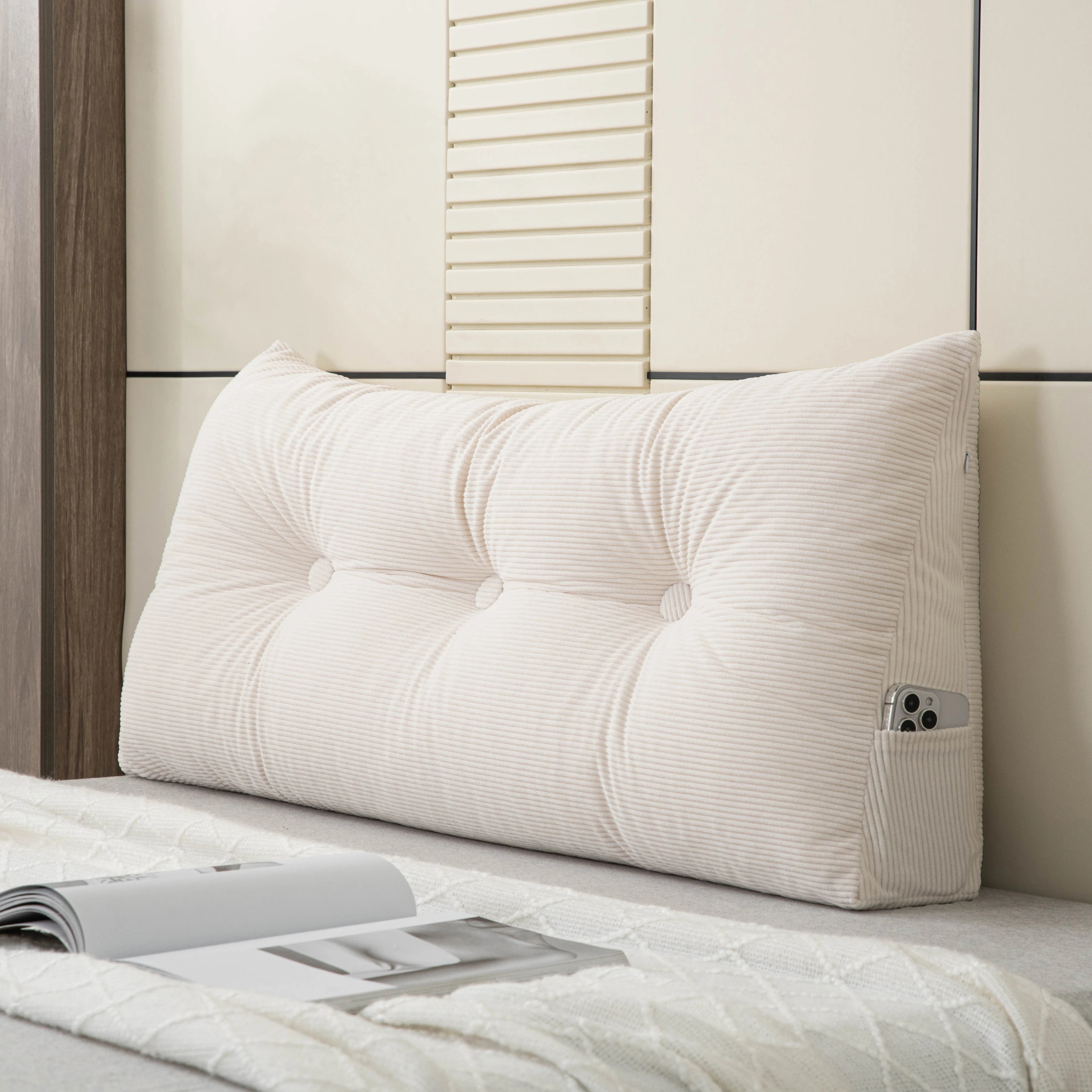 Reading Pillow for Bed, Reading Pillow for Bed, Memory Foam Back Pillow for Bed Sitting Up, Rest Pillow with Arms and Pockets for