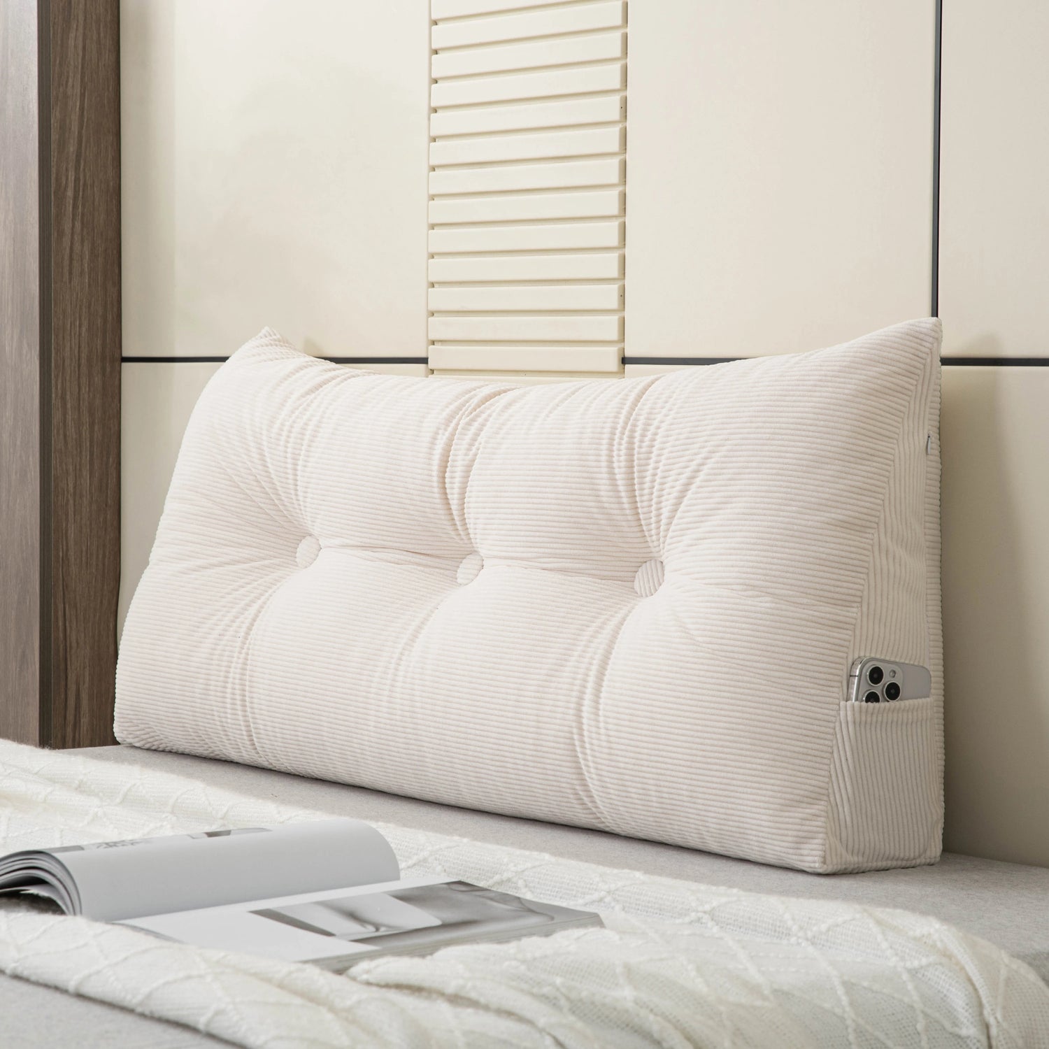 Reading Pillow for Bed, Reading Pillow for Bed, Memory Foam Back Pillow for Bed Sitting Up, Rest Pillow with Arms and Pockets for