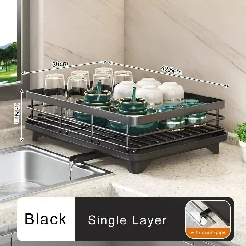 Adjustable Dish Drying Rack & Drainboard Organizer for Kitchen Plates